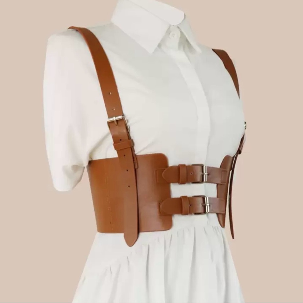 Source Unknown Brown Leather Double Buckle Harnes… - image 3